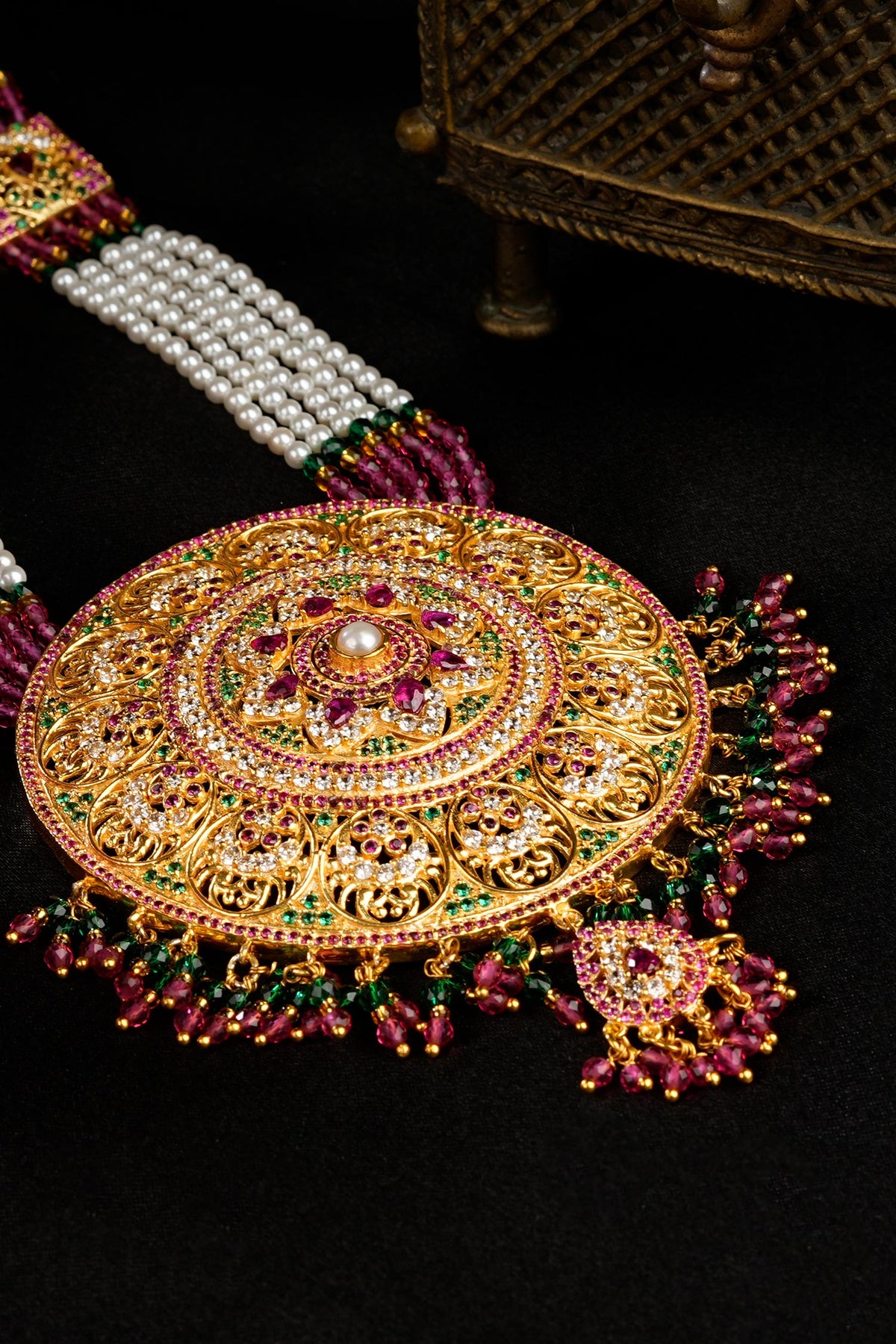 Gold Plated Multicolor Stone Long Necklace 