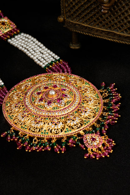 Gold Plated Multicolor Stone Long Necklace 