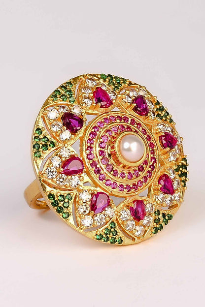Gold Plated Multicolour Stone Ring 