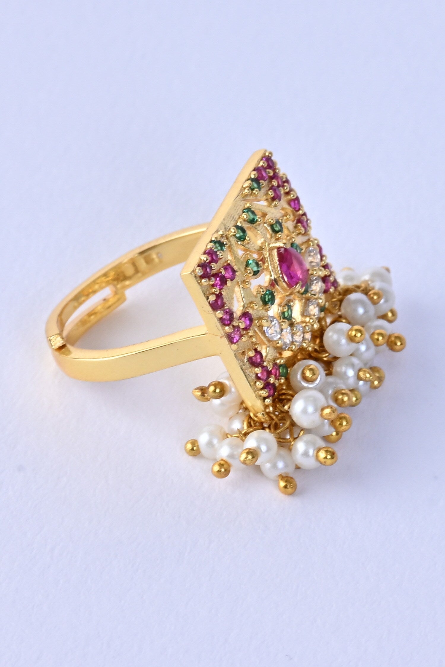 Gold Stone Embellished Adjustable Ring 