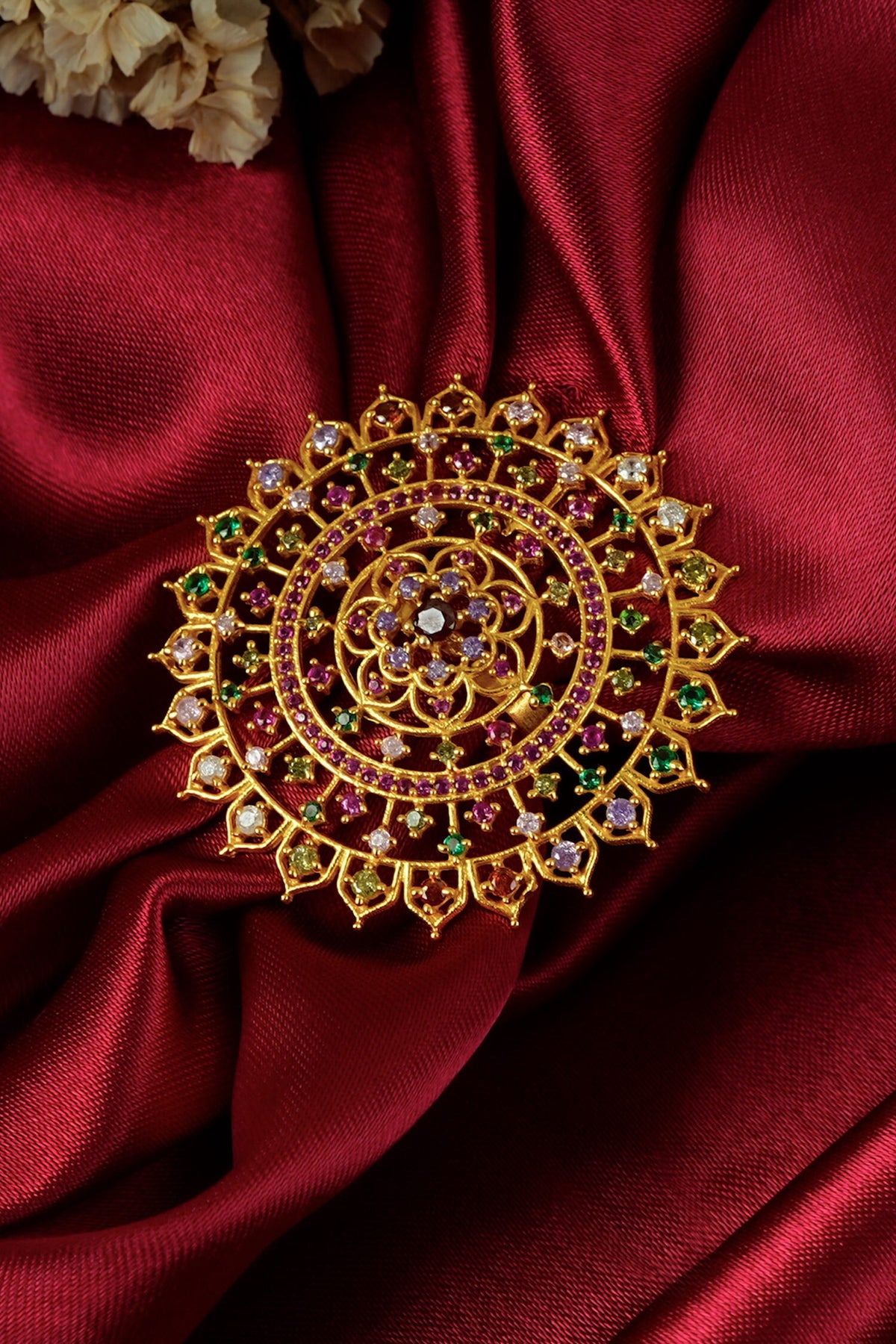 Gold Stone Floral Mandala Ring 