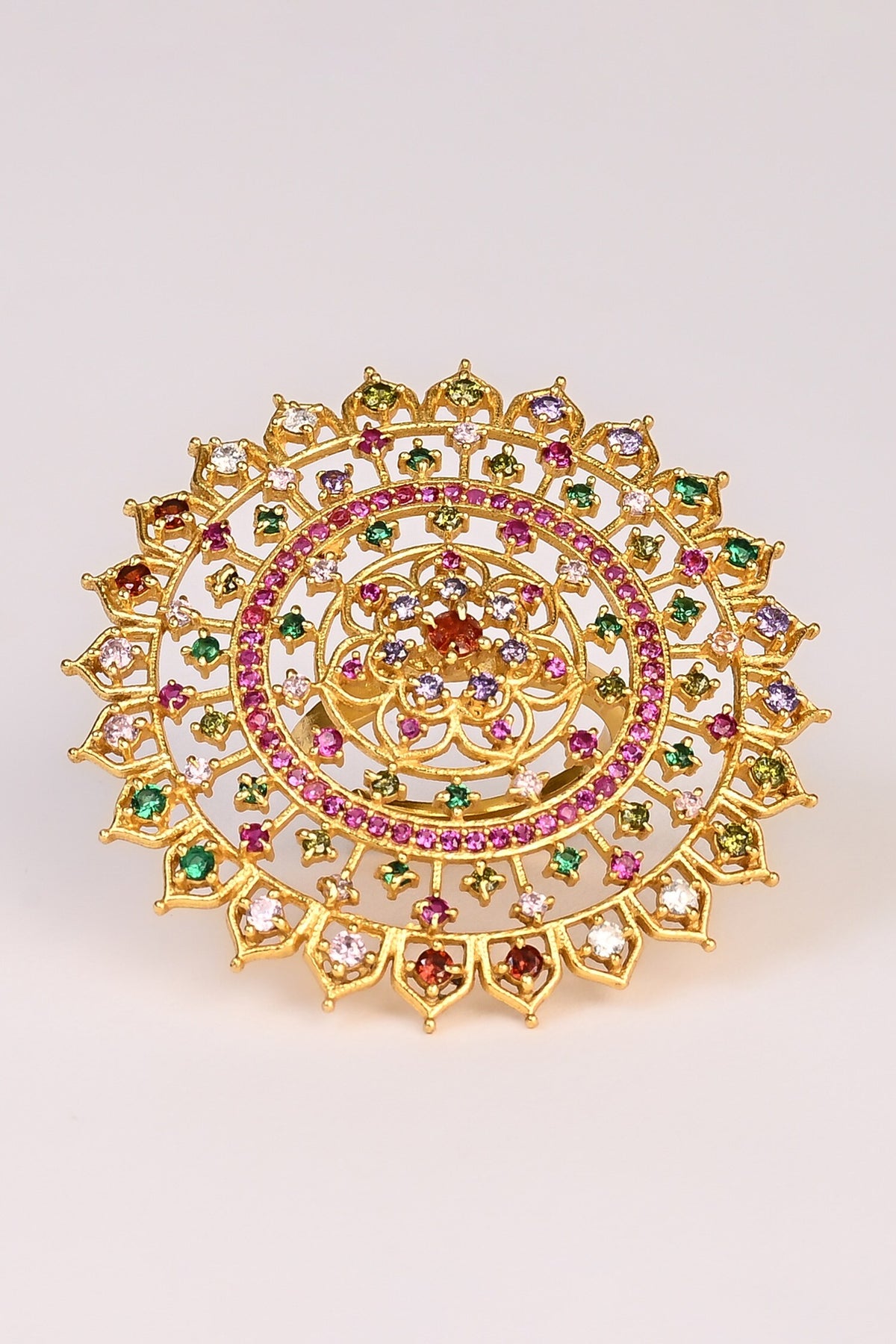 Gold Stone Floral Mandala Ring 
