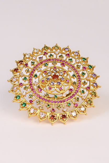 Gold Stone Floral Mandala Ring 