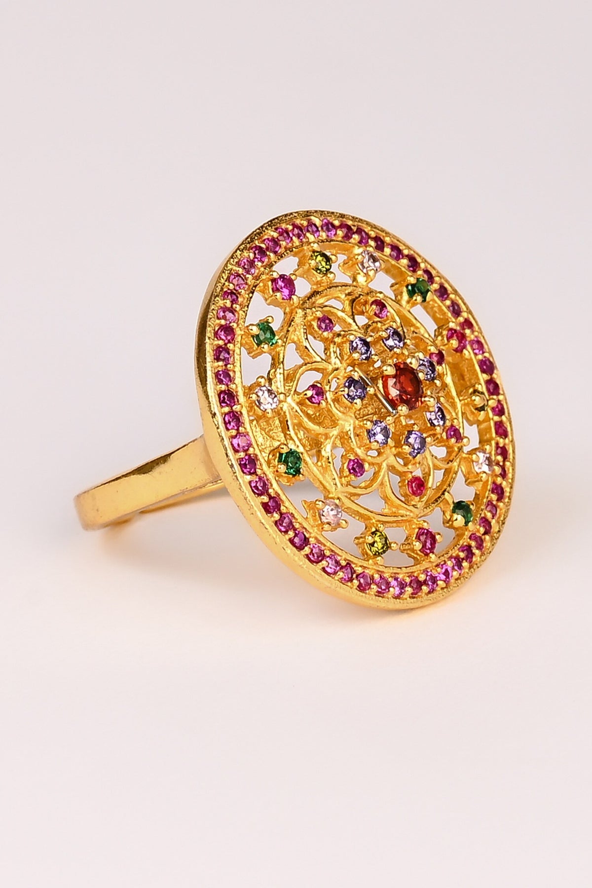 Gold Stone Embellished Sphere Ring 
