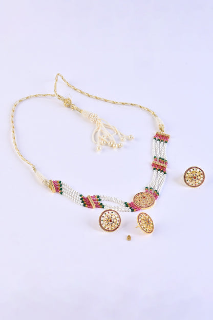 Gold Pearl Stone Choker Set 