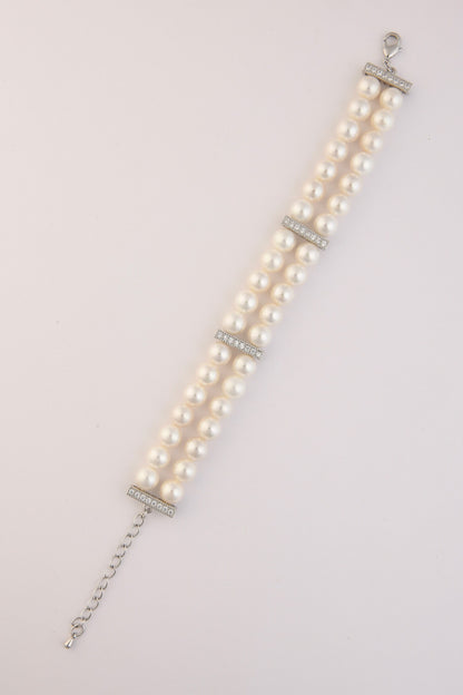 Double Row Pearl & Stone Bracelet 