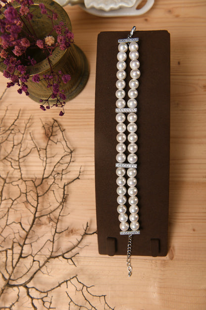 Double Row Pearl & Stone Bracelet 