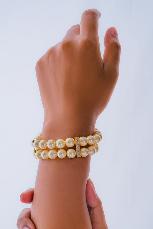 Gold Pearl & Stone Embellished Bracelet 