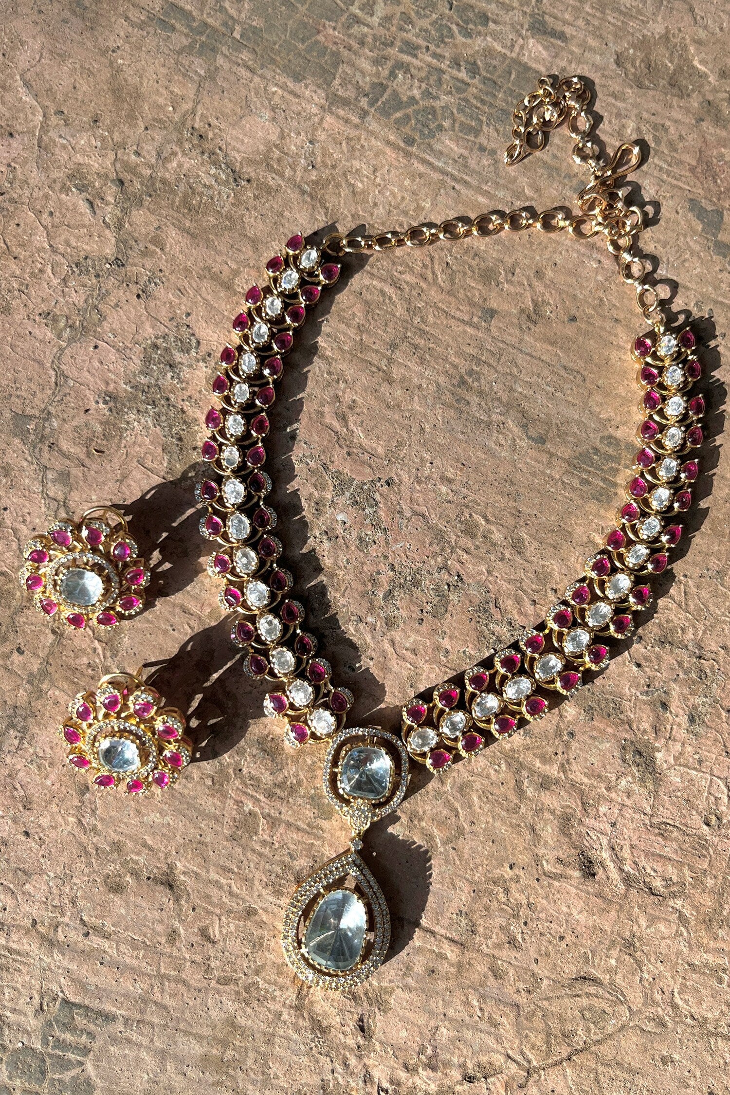 Polki Embellished Pendant Necklace Set 
