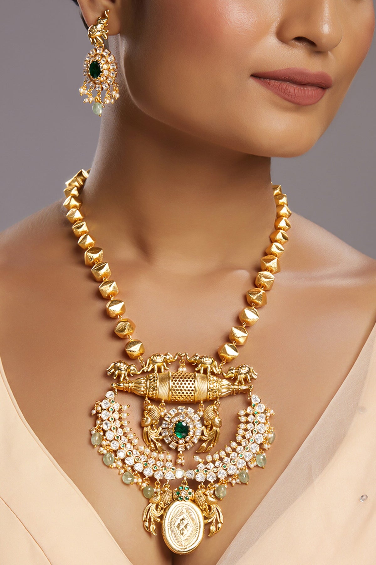 Floral Moissanite Kundan Necklace Set 