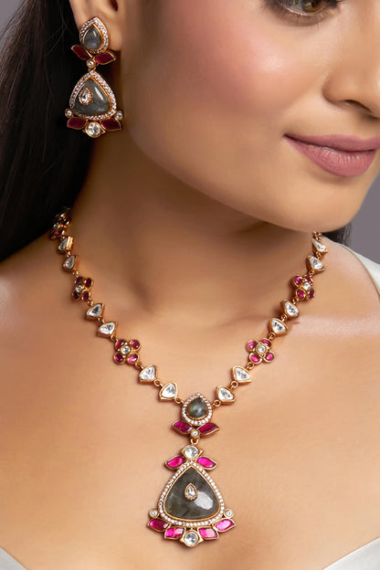 Floral Moissanite Polki Necklace Set 