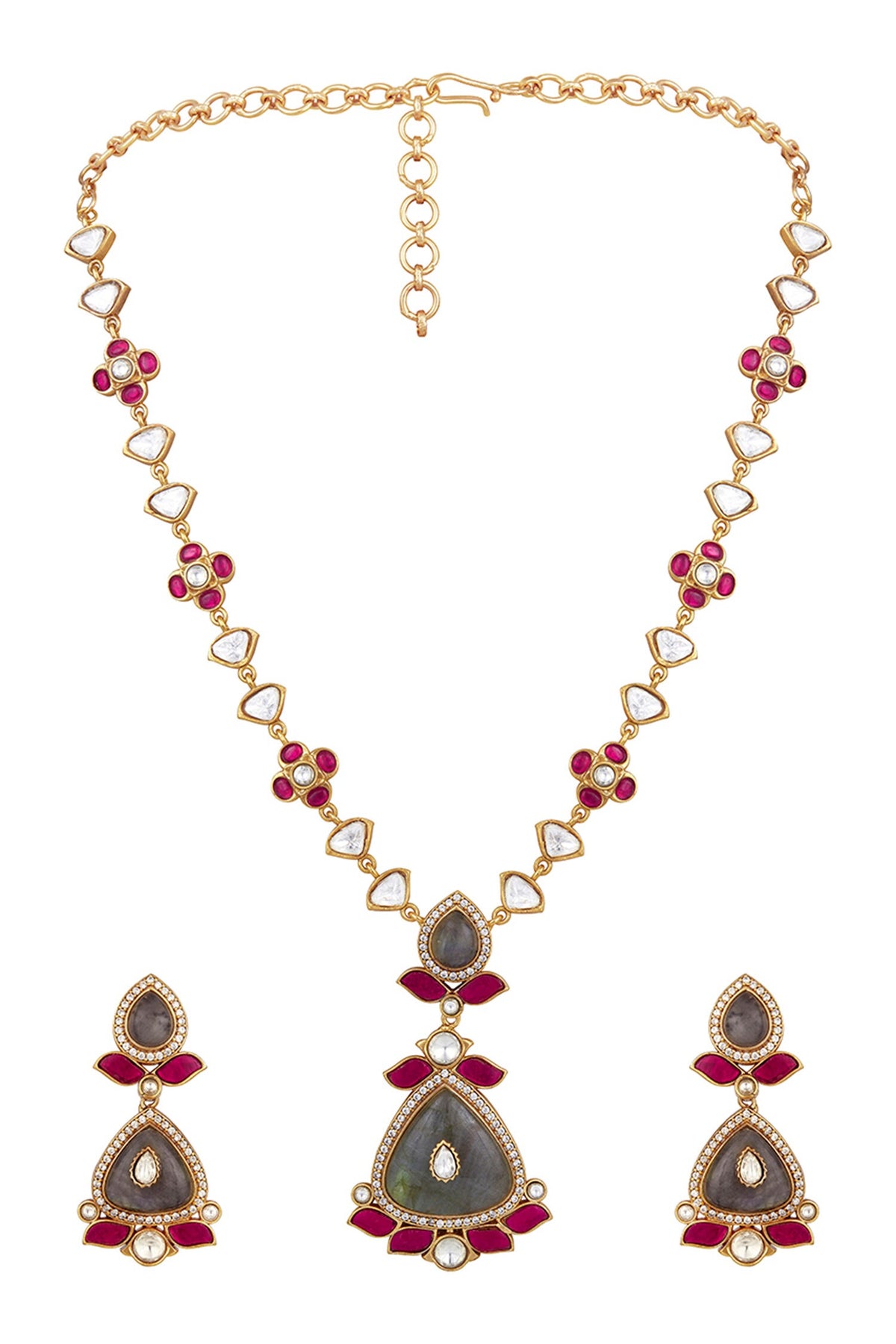 Floral Moissanite Polki Necklace Set 