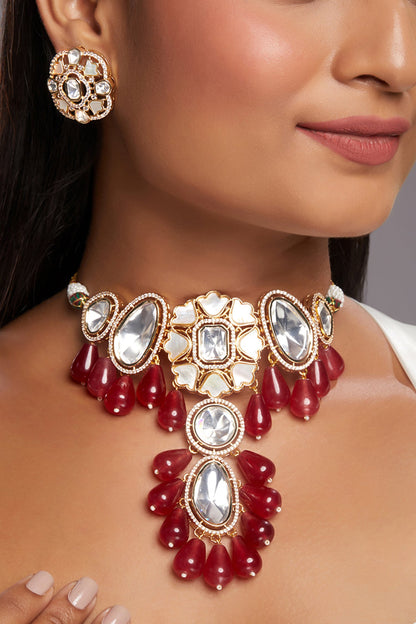 Red Moissanite Kundan Polki Choker Set 