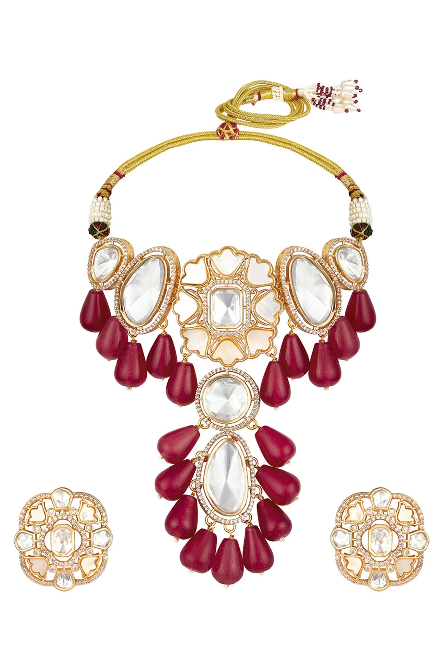 Red Moissanite Kundan Polki Choker Set 
