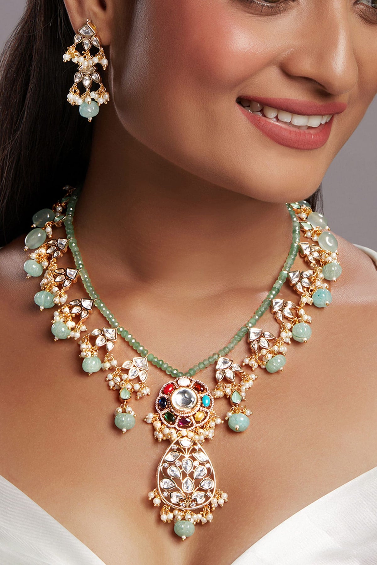 Multi Color Kundan Polki Necklace Set 