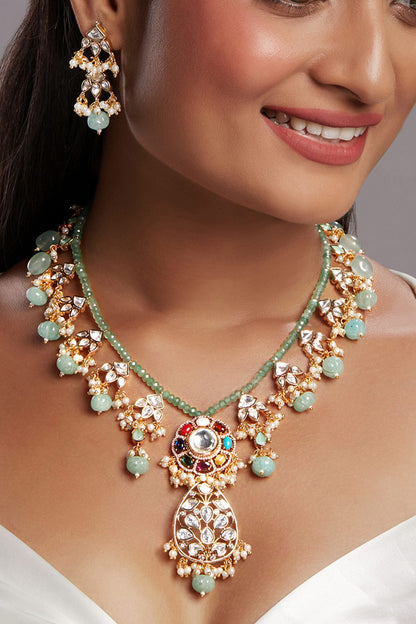 Multi Color Kundan Polki Necklace Set 