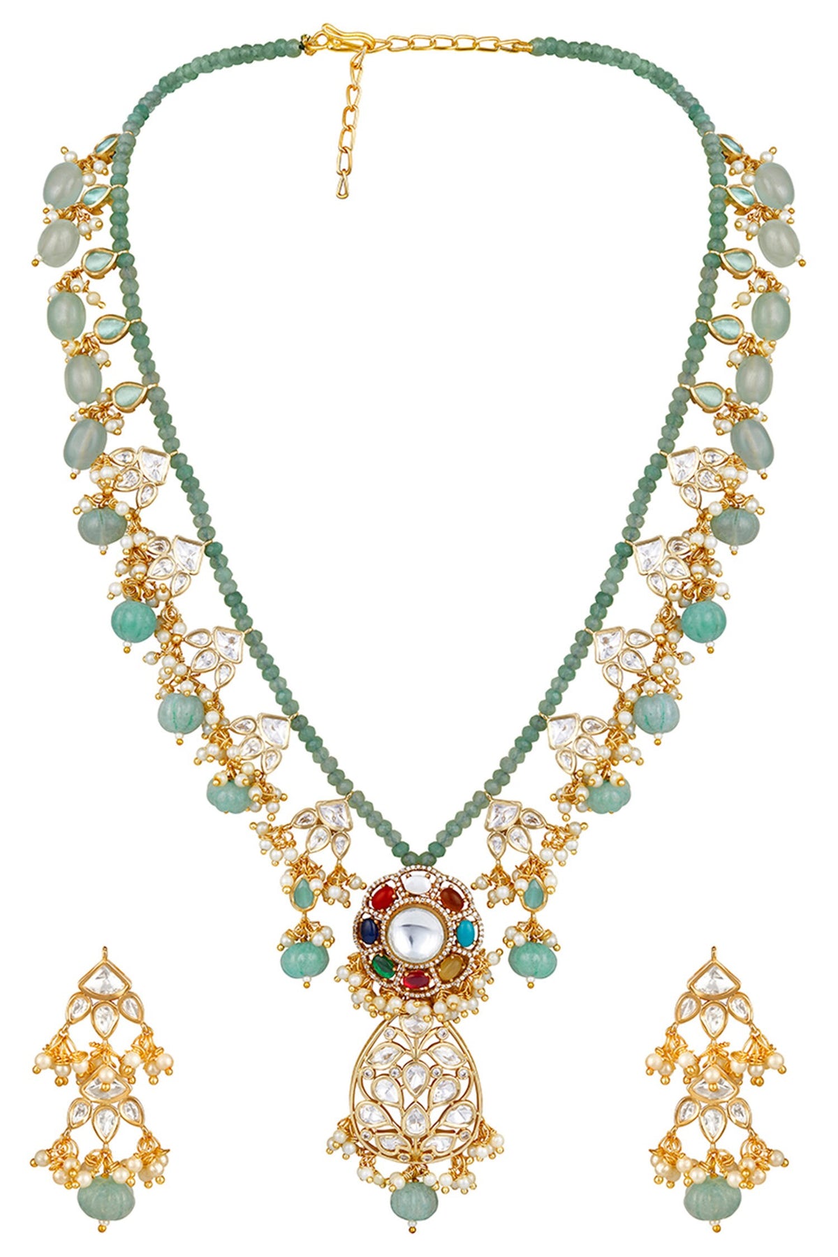 Multi Color Kundan Polki Necklace Set 