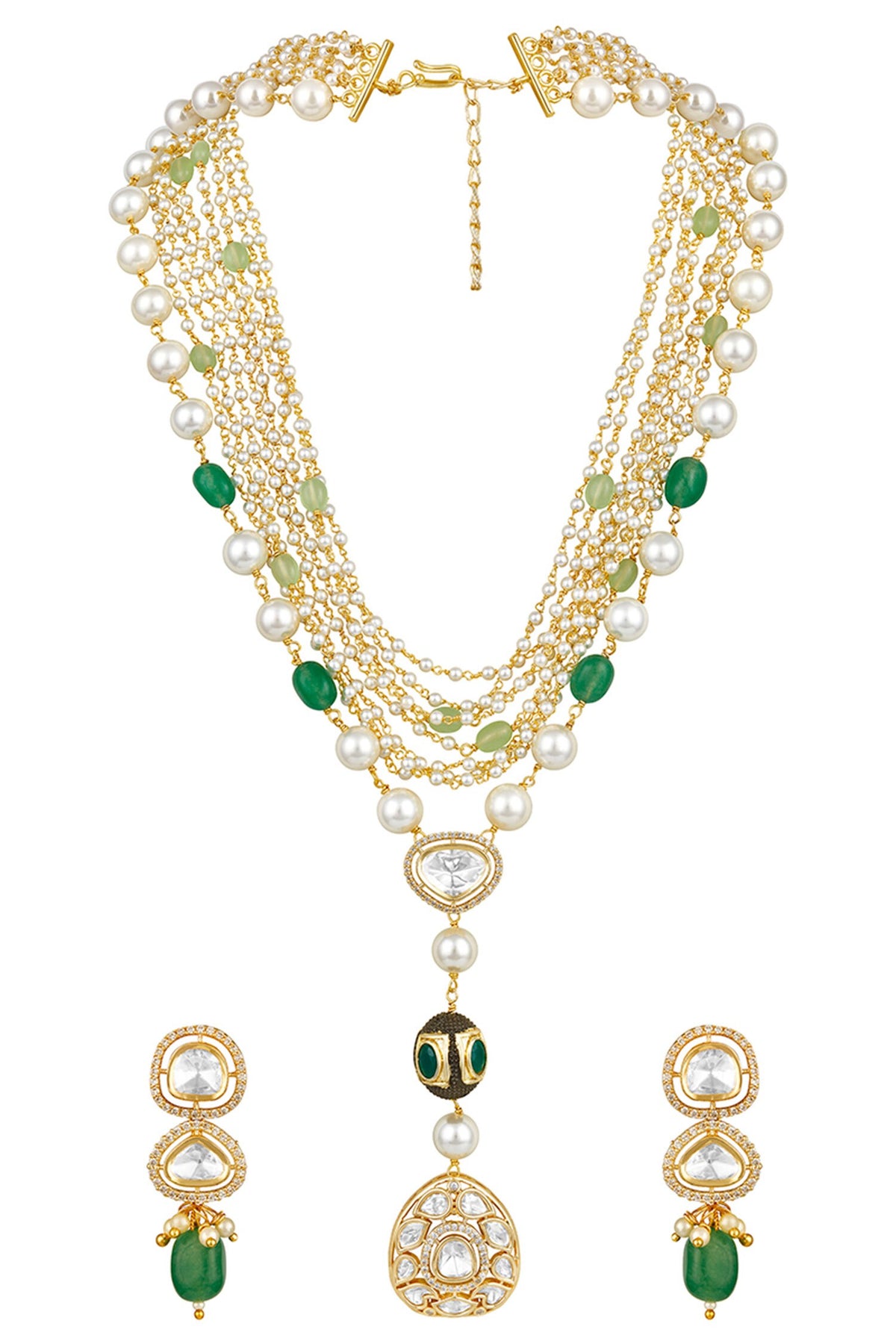 Kundan Polki Layered Drop Necklace Set 