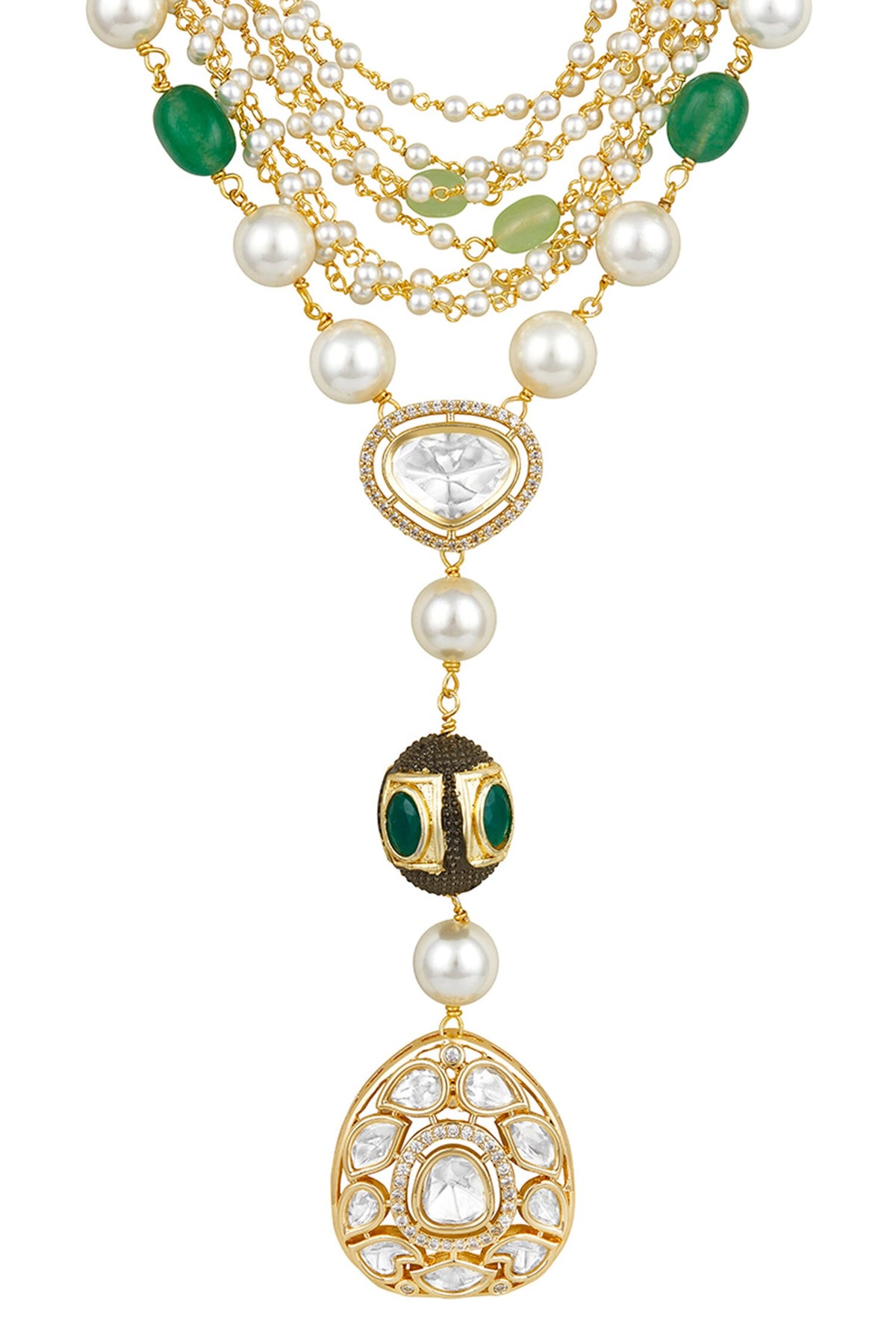 Kundan Polki Layered Drop Necklace Set 