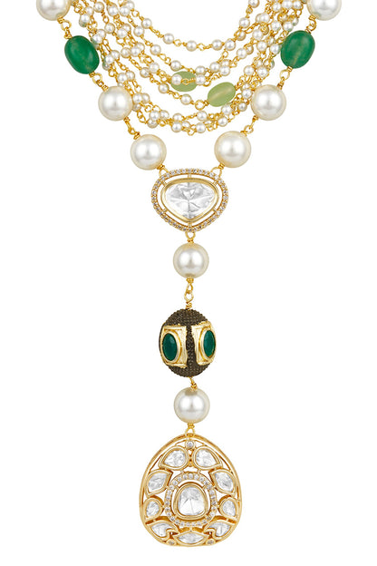 Kundan Polki Layered Drop Necklace Set 