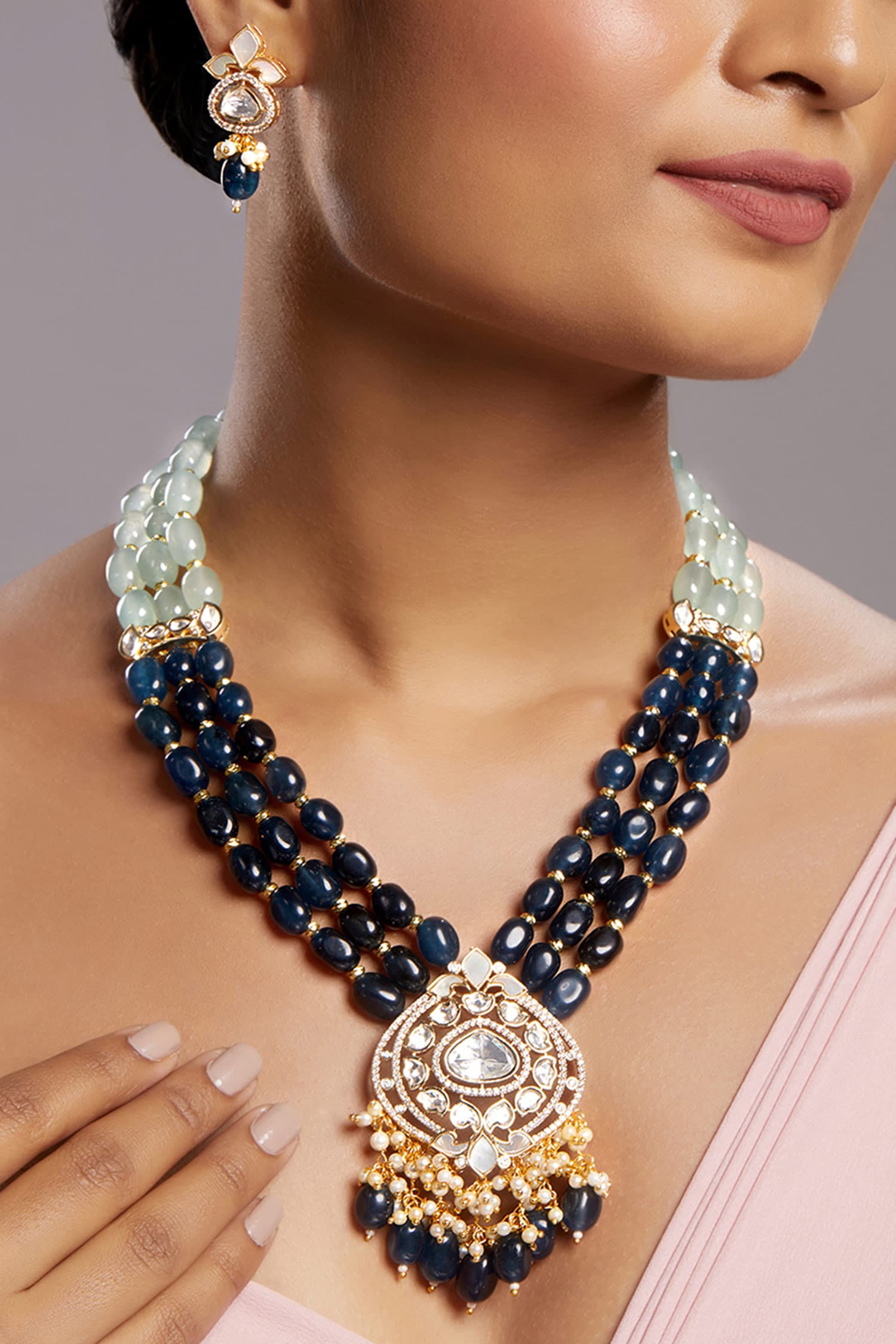 Designer Moissanite Kundan Necklace Set 