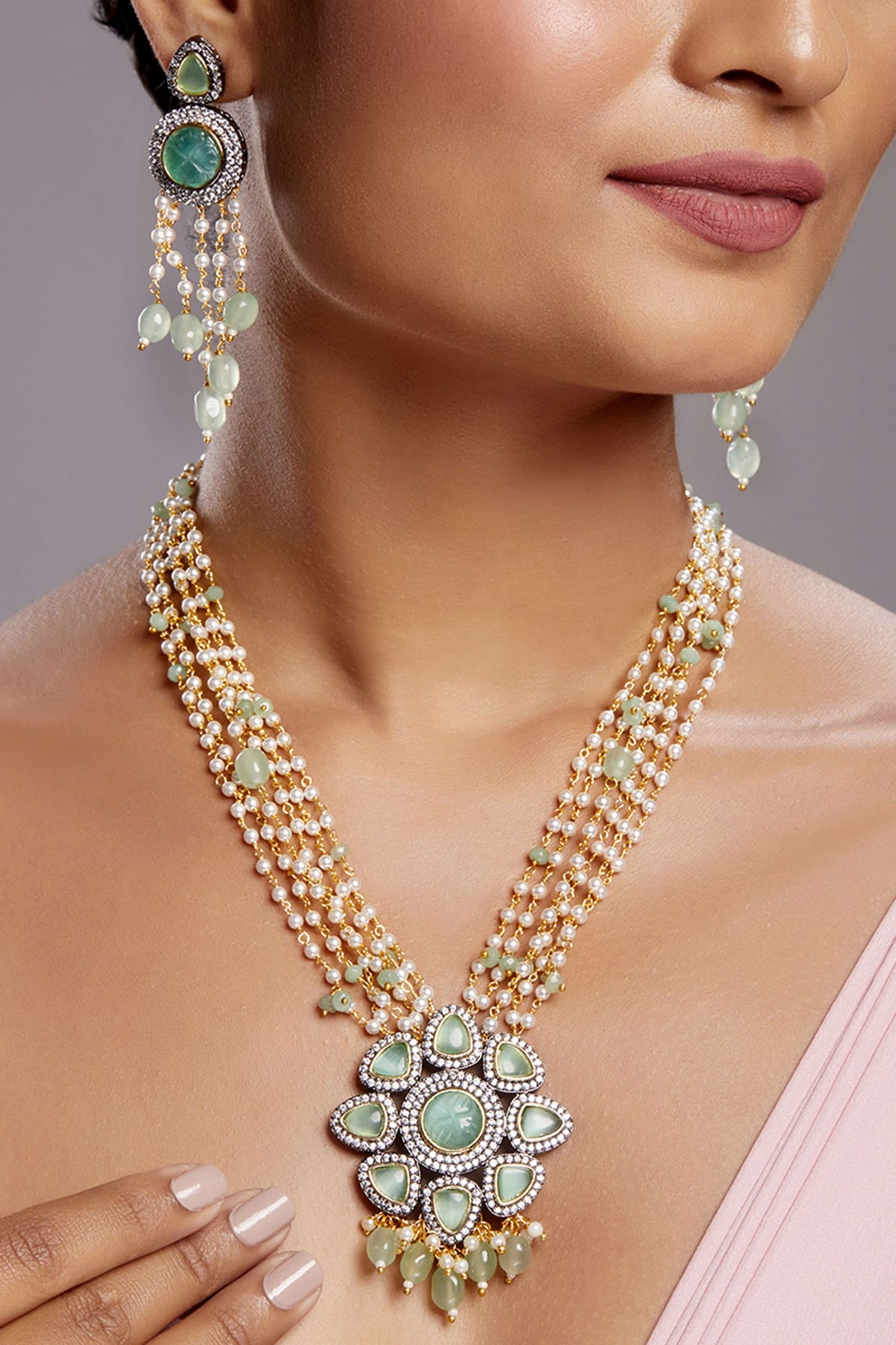 Floral Drop Motif Necklace Set 