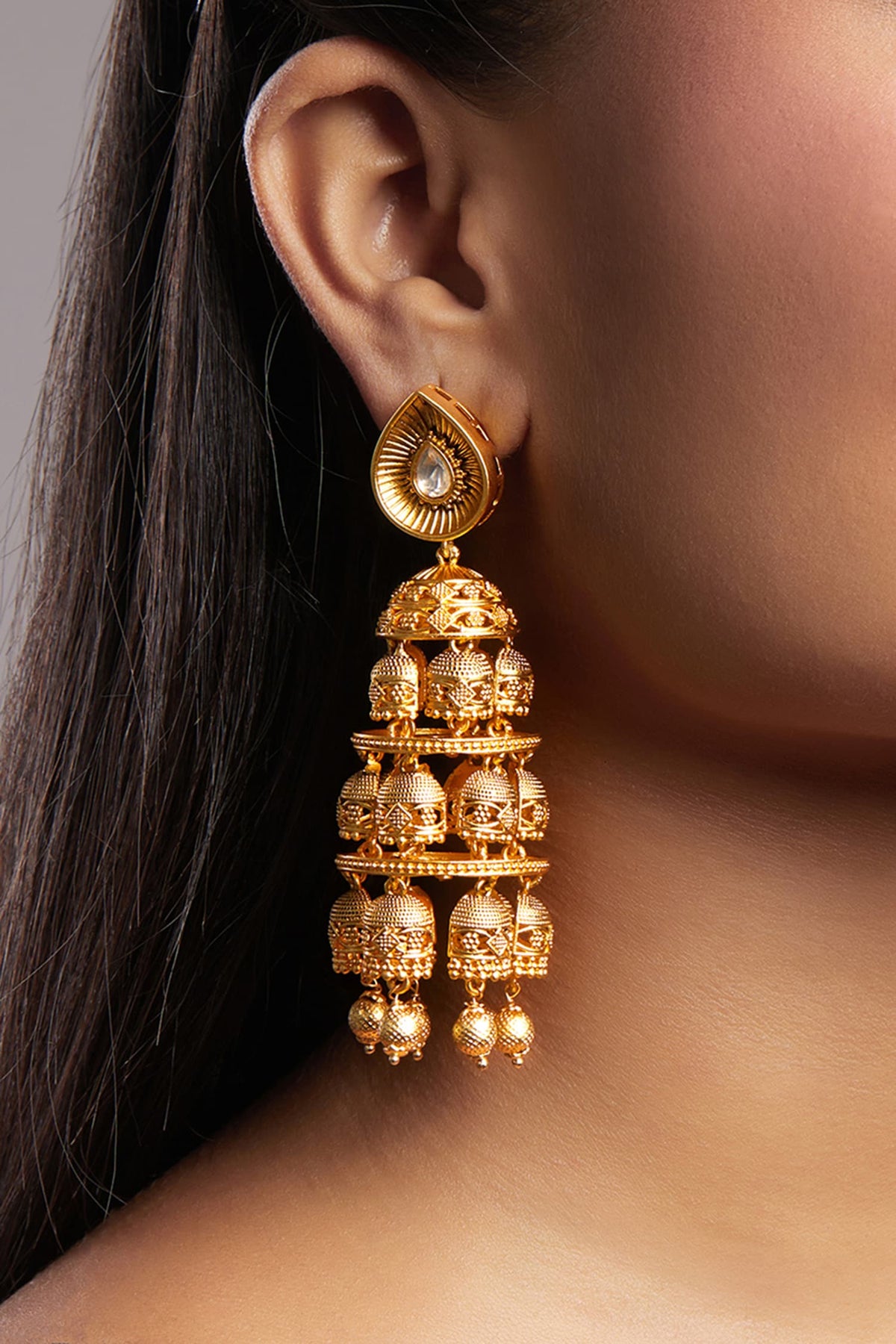 Gold Moissanite Kundan Polki Jhumkas 