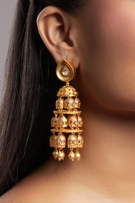 Gold Moissanite Kundan Polki Jhumkas 