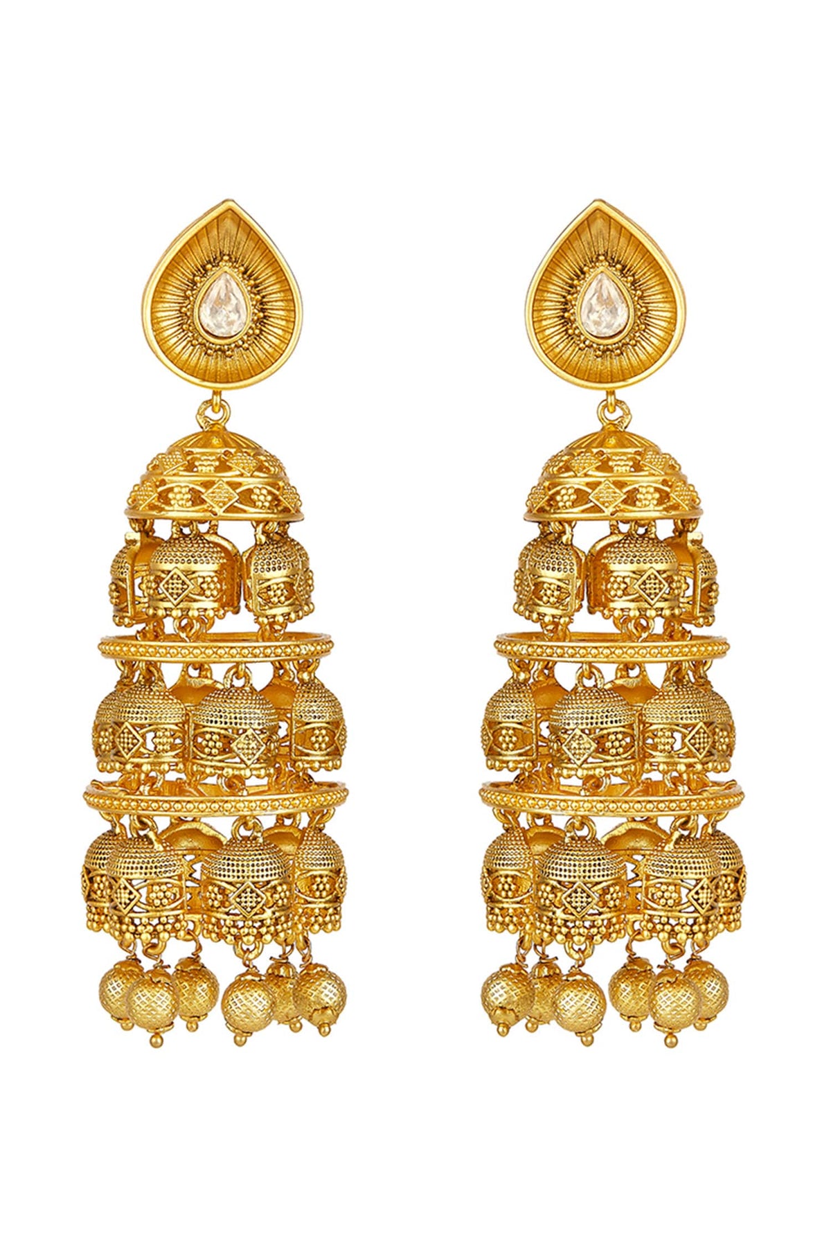 Gold Moissanite Kundan Polki Jhumkas 
