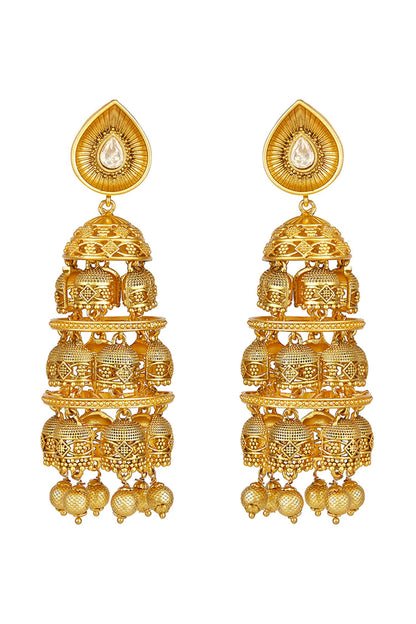 Gold Moissanite Kundan Polki Jhumkas 