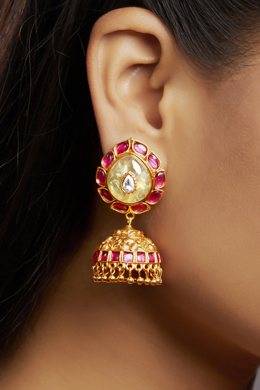 Moissanite Kundan Polki Jhumka Earrings 