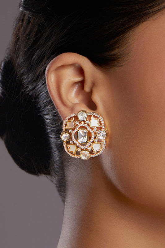 Florin Moissanite Kundan Polki Stud Earrings 