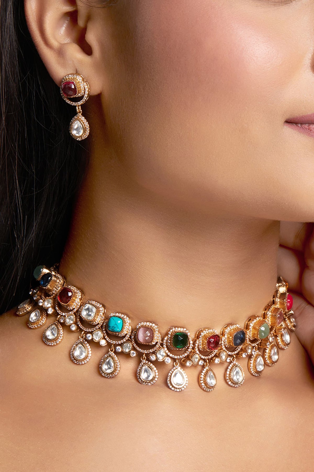 Multi Color Navratna Onyx Choker Set 