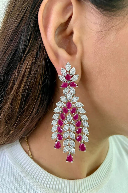 Ruby Stone & Faux Diamond Jewellery Set 