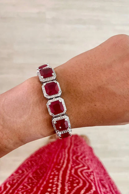 Ruby Stone & Faux Diamond Jewellery Set 