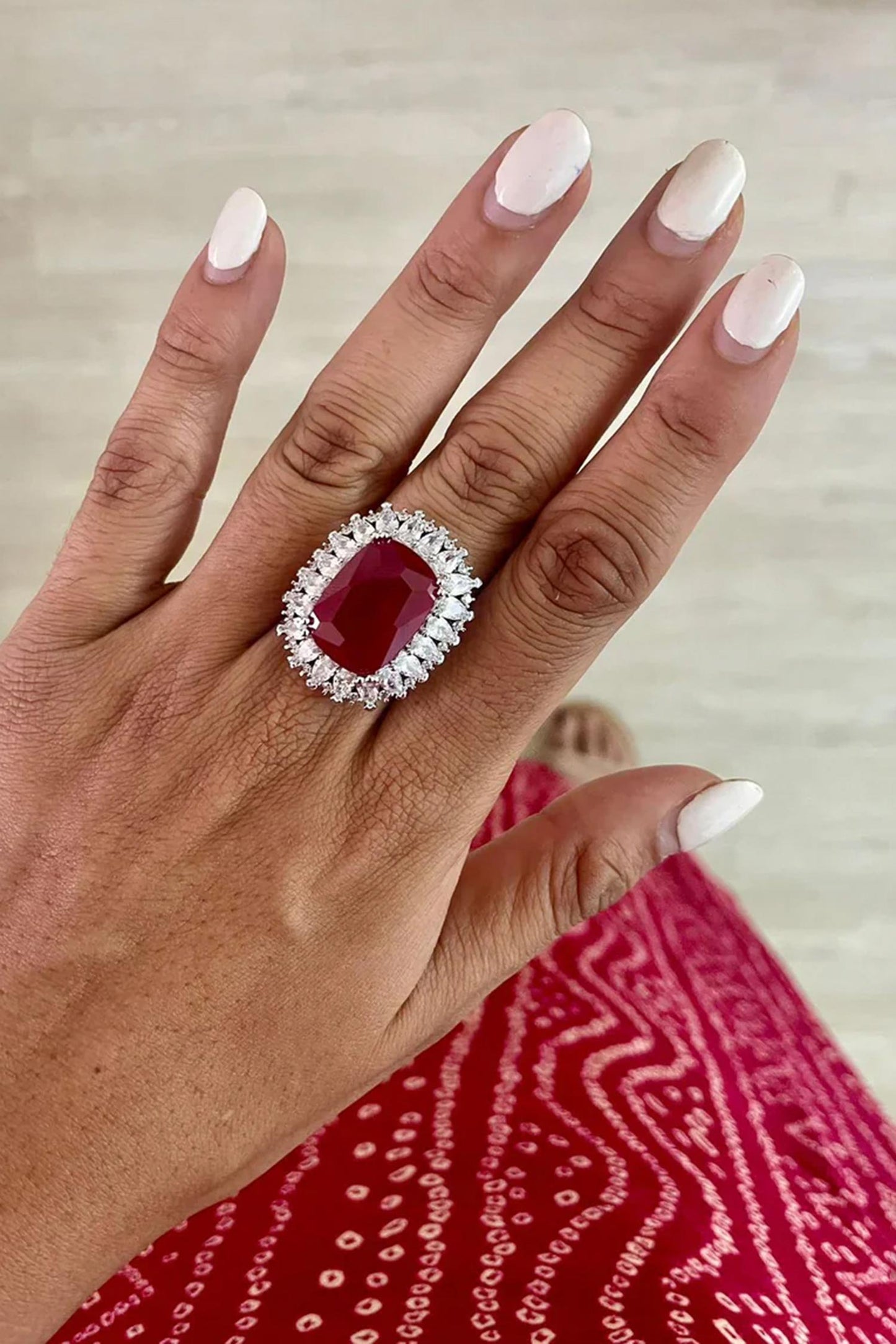 Ruby Stone & Faux Diamond Jewellery Set 
