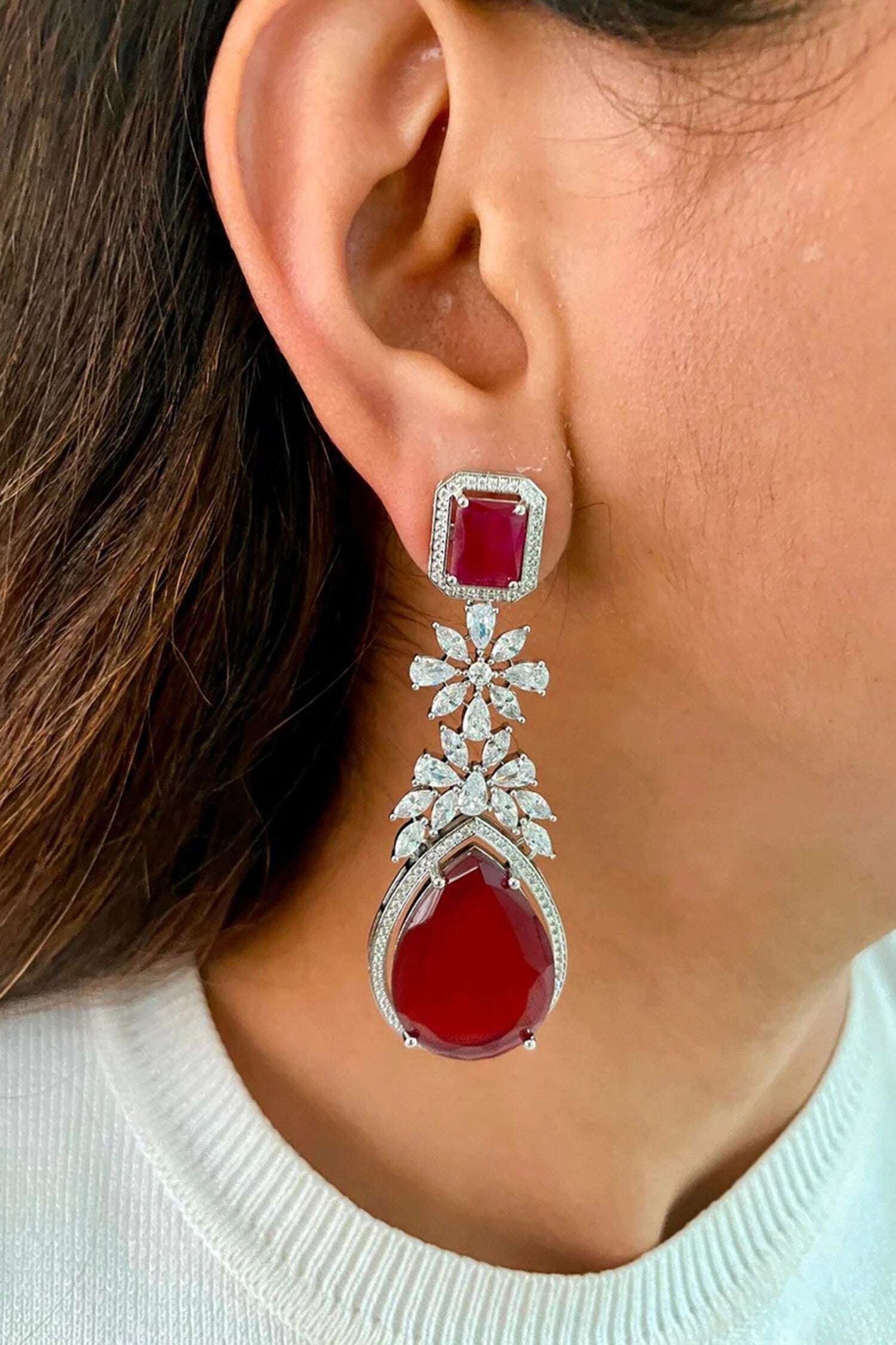 Ruby Stone & Faux Diamond Jewellery Set 