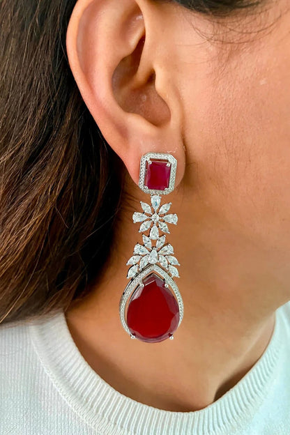 Ruby Stone & Faux Diamond Jewellery Set 