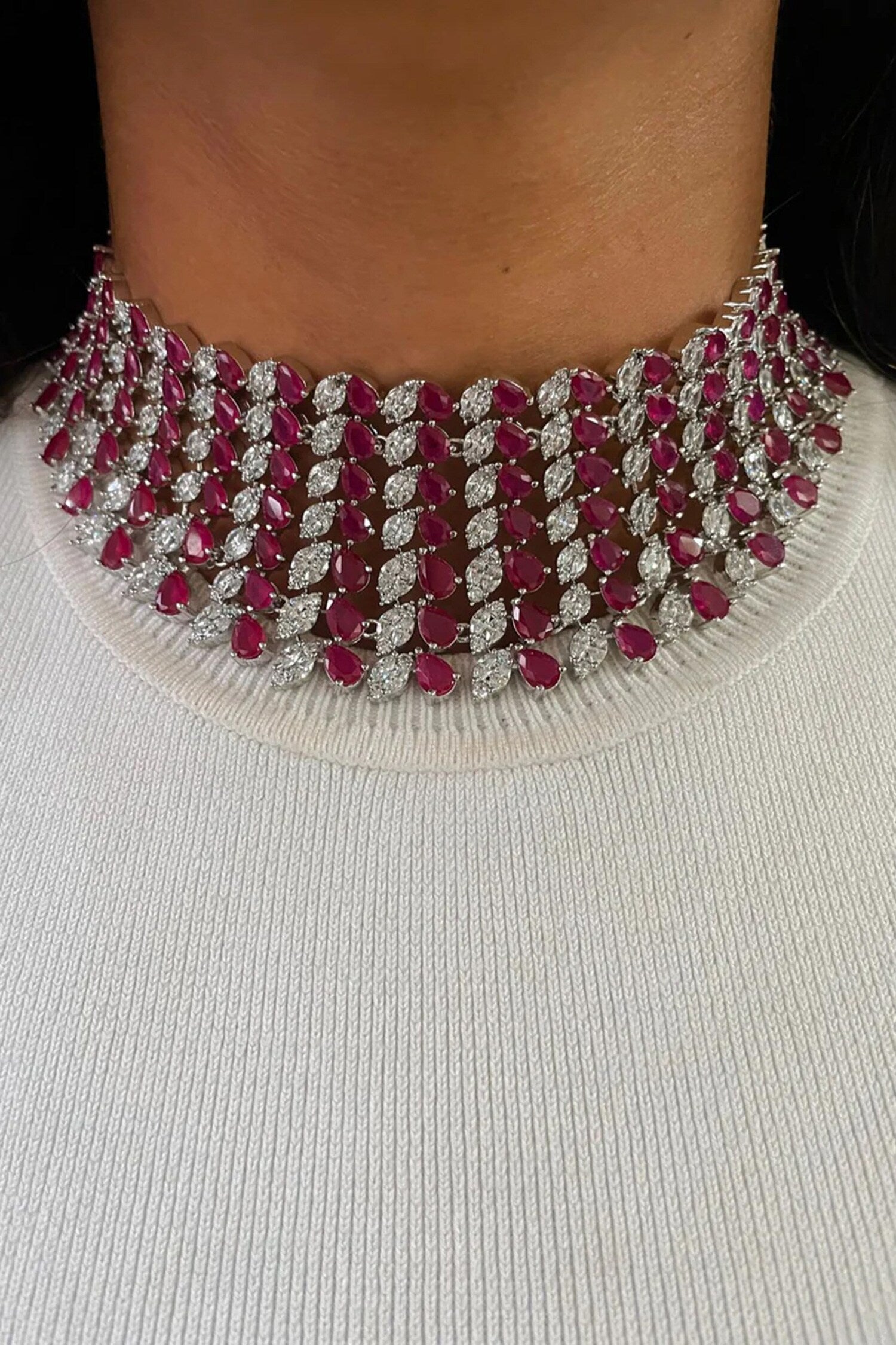 Ruby Stone & Faux Diamond Jewellery Set 