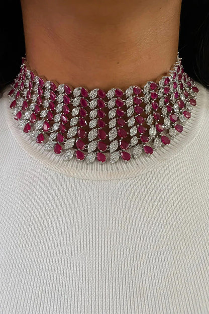Ruby Stone & Faux Diamond Jewellery Set 
