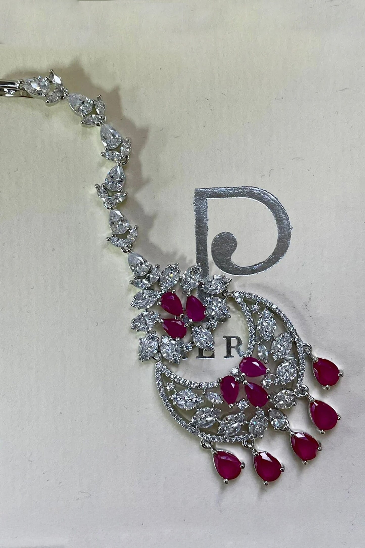 Ruby Stone & Faux Diamond Jewellery Set 