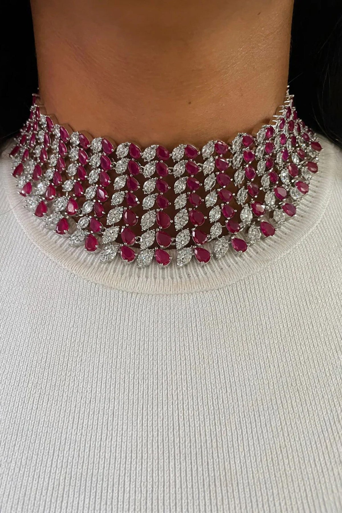 Ruby Stone Diamond Choker & Earring Set 