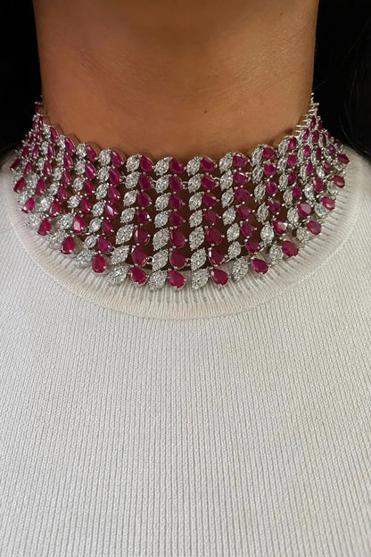 Ruby Stone Diamond Choker & Earring Set 