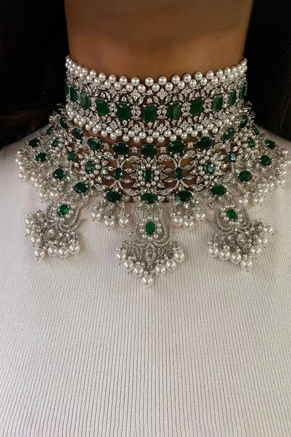 Emerald & Faux Diamond Choker Set 