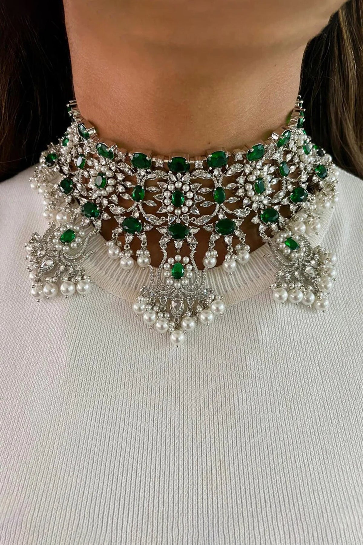 Emerald & Faux Diamond Choker Set 