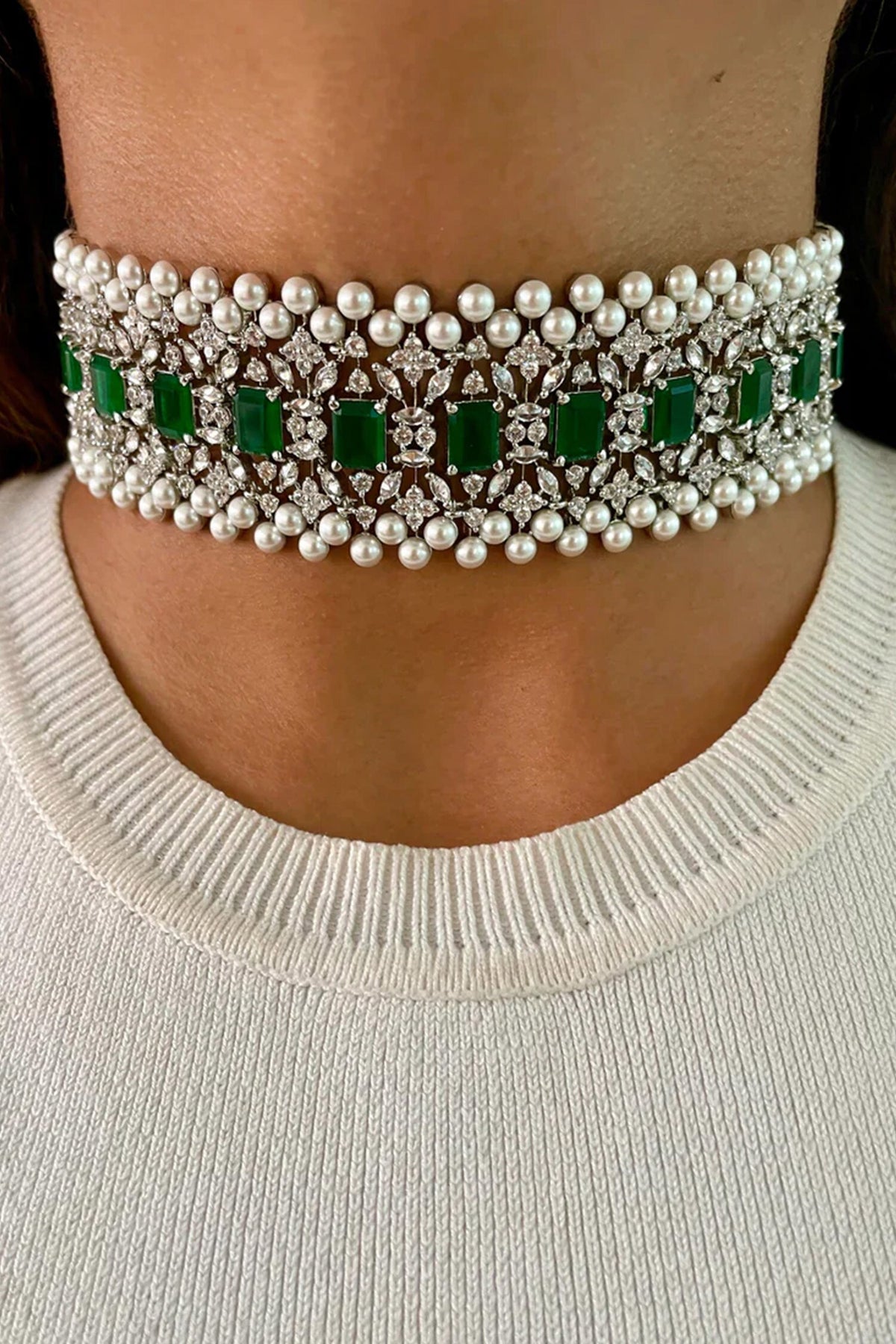 Emerald & Faux Diamond Choker Set 