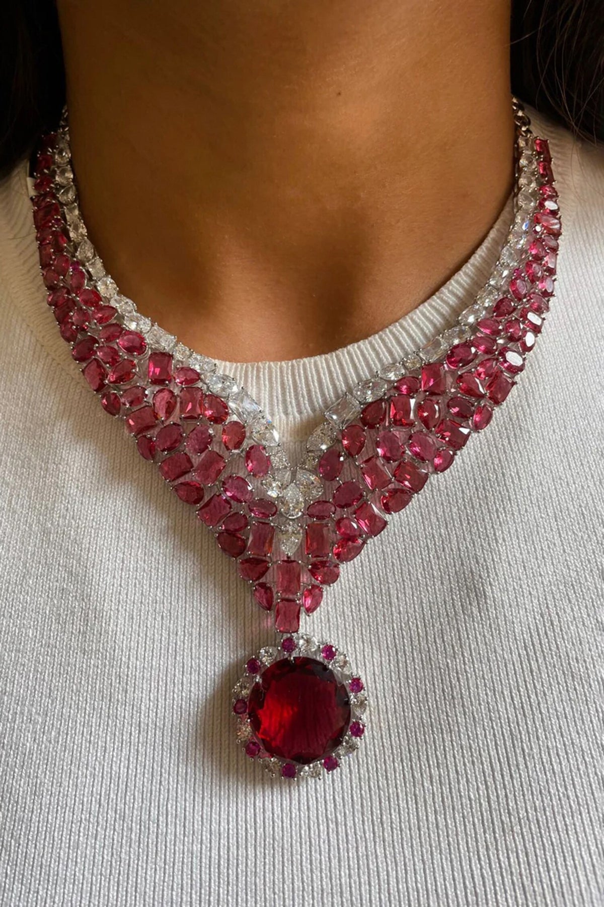 Ruby & Faux Diamond Necklace Set 