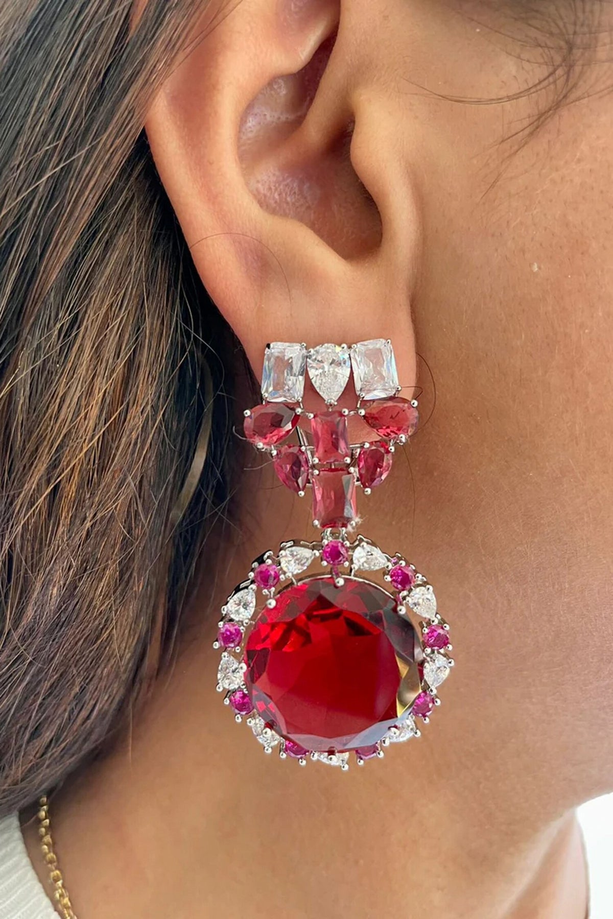 Ruby & Faux Diamond Necklace Set 