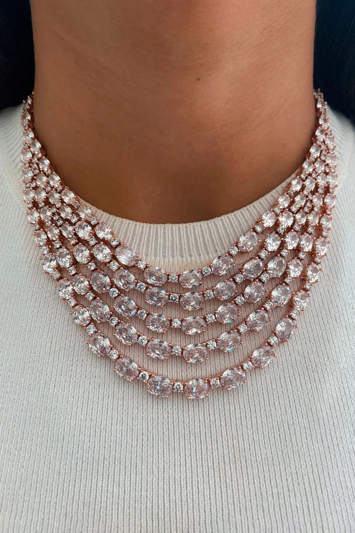 Five Layered Faux Diamond Necklace Set 