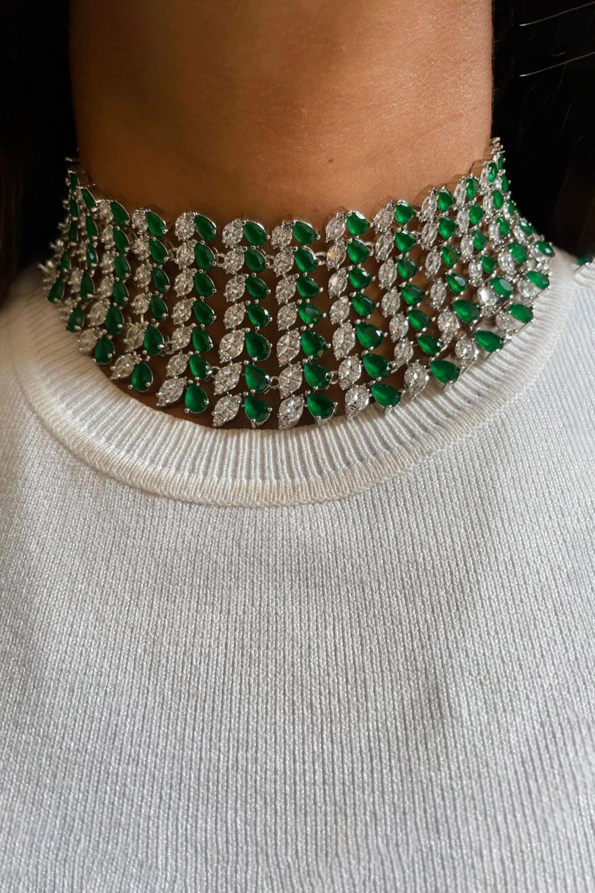 Emerald & Faux Diamond Necklace Set 